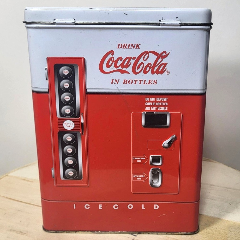Vintage 1997 Coca-Cola Vending Machine Tin Houston Harvest Collectible Red White